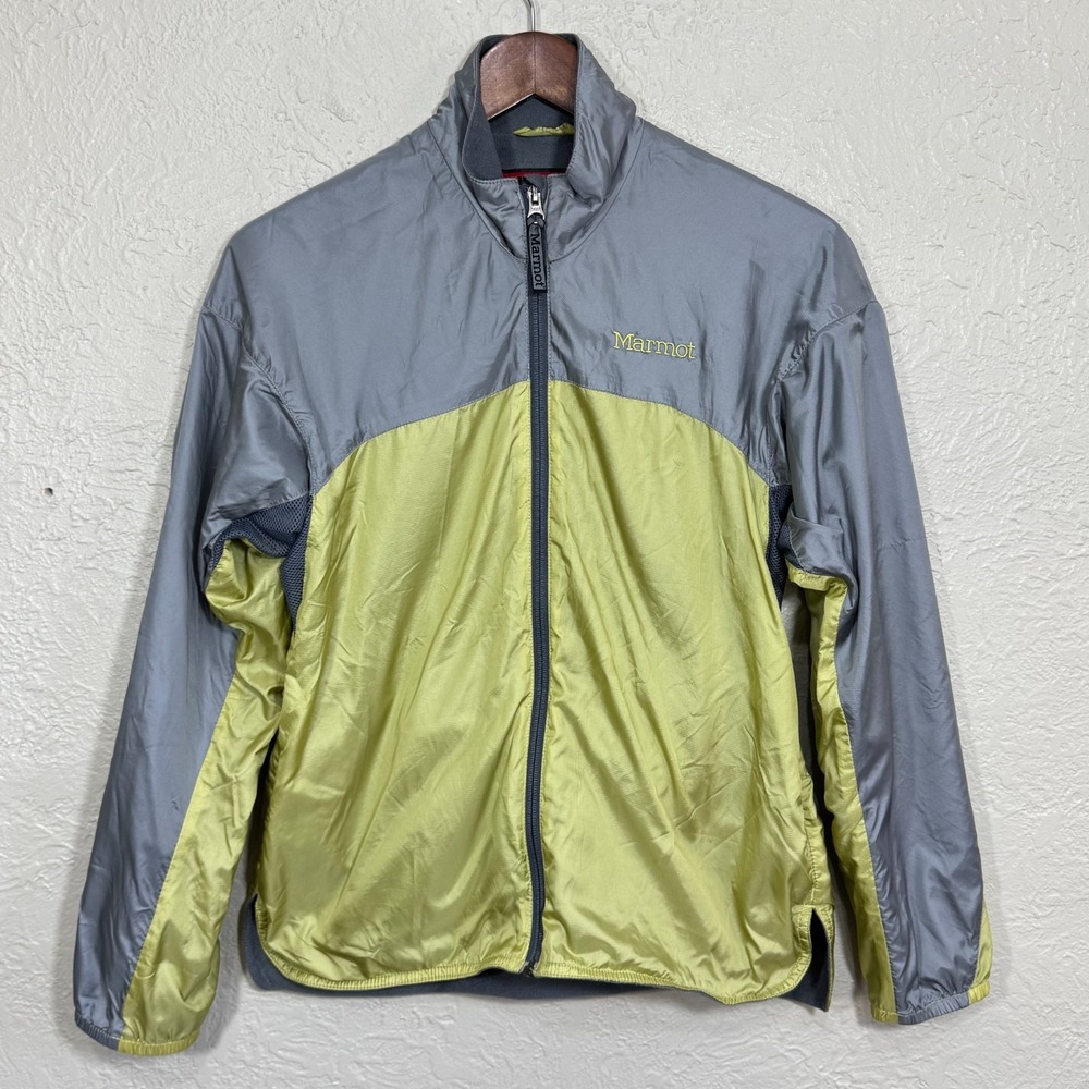 Marmot Jacket Small Windbreaker Fleece Lined Gray Lime Green‎ Gorpcore Y2K Trail